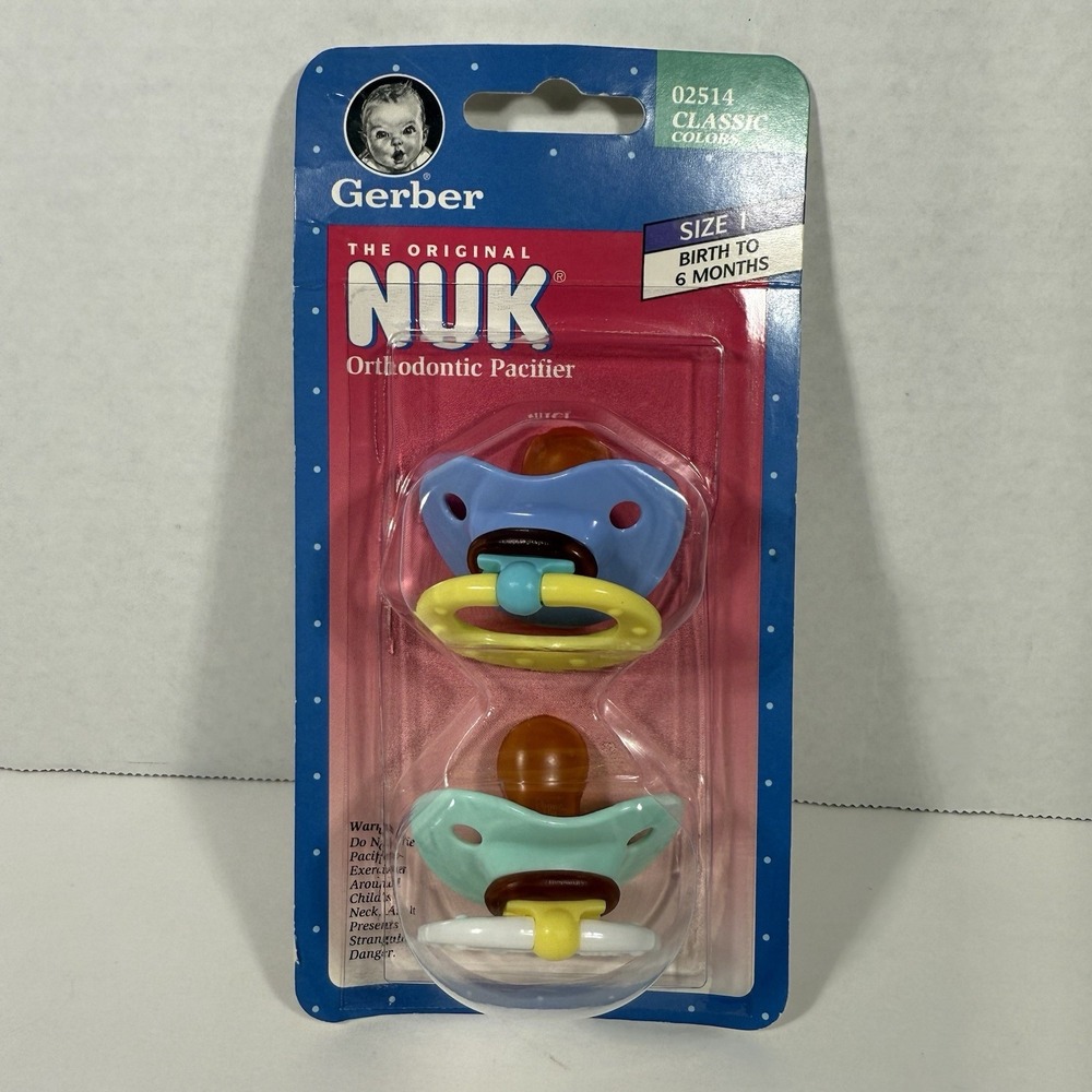 Vintage 1997 Gerber Nuk Orthodontic Pacifiers 2pack Size 1 Birth 6m New Y2K Baby